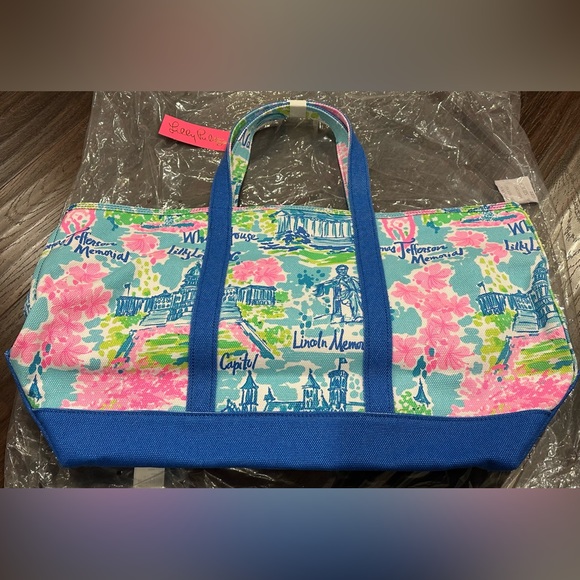 Women’s Lilly Pulitzer Mercato Canvas Cotton Tote Bag - Multi Lilly Loves DC - Picture 9 of 9